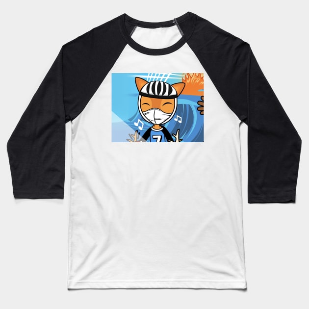 Doris the Happy Masked Cyclist Deer Baseball T-Shirt by MOULE